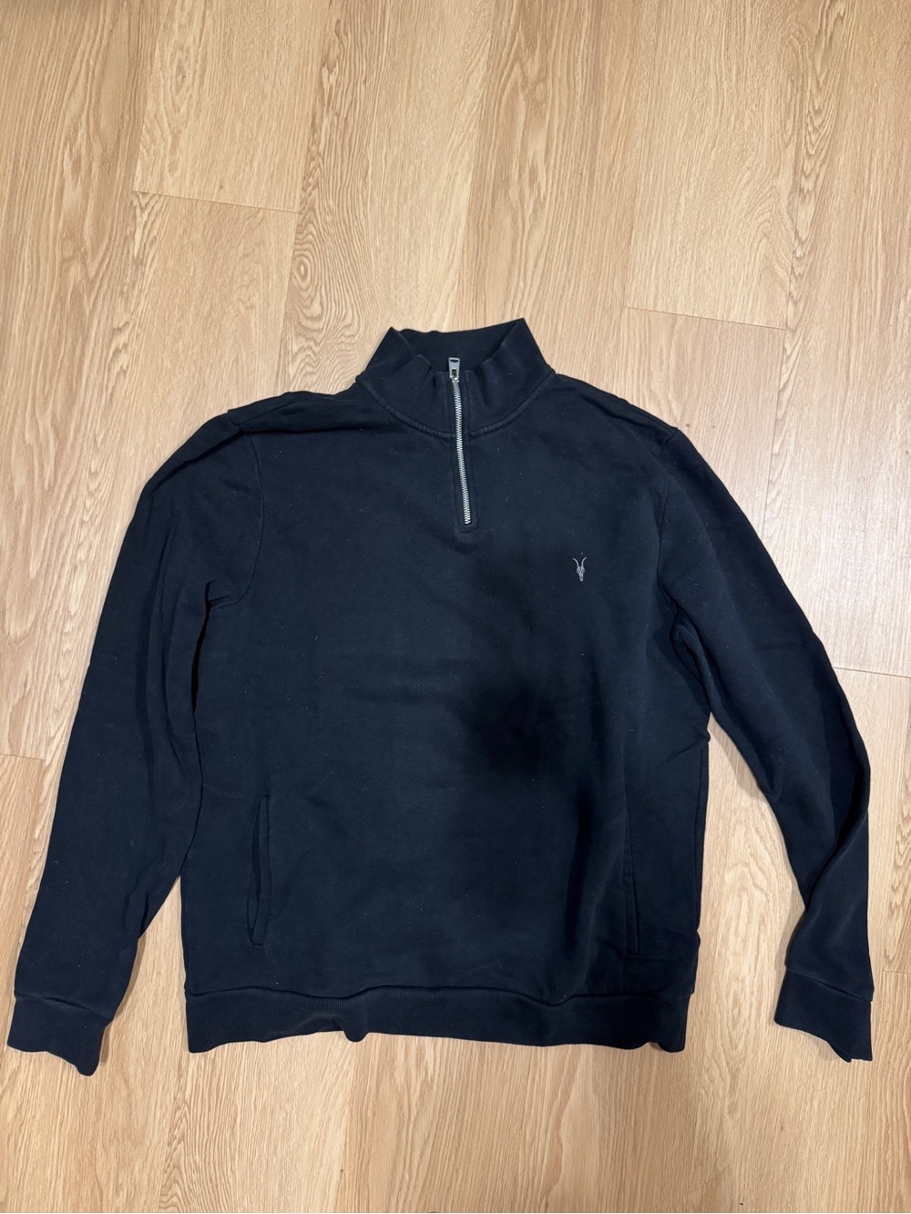 All Saints Black Quarter-Zip Mock Neck Sweatshirt